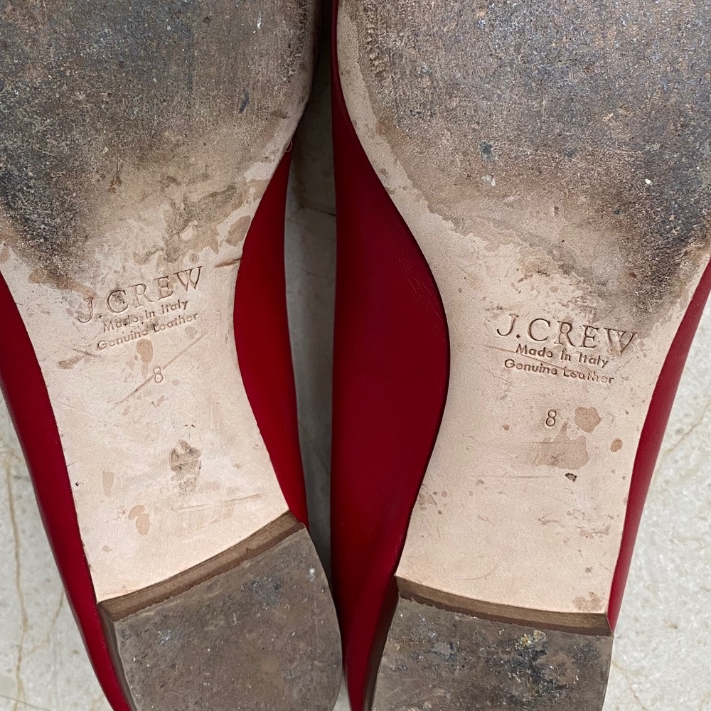 J. Crew Italian-Made Leather Red Ballet Flats Sz 8 - Picture 7 of 7